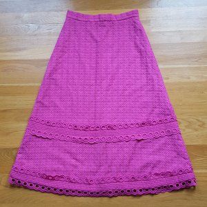 House of Holland Magenta Pink Cotton Embroidered Broderie A Line Skirt Size S